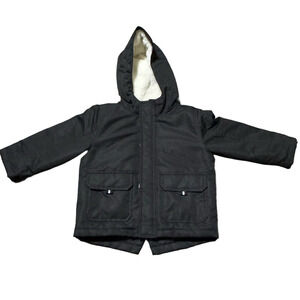 Wonder Nation Black Hooded Puffer Jacket Double Zipper Polyester Size 2t